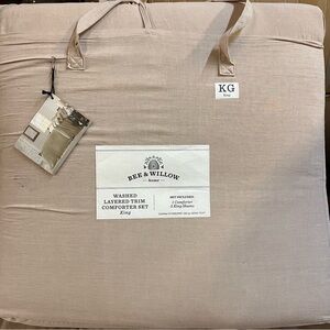 Washed Layered Trim Comforter Set - King, Tan